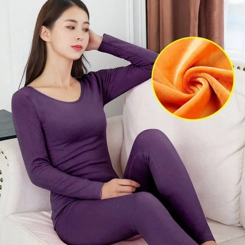 Women's Thermal Underwear Set Cotton Thickened Plus Size Bottomed Warm Shirt Autumn Winter Clothes Trousers Long Johns For Women