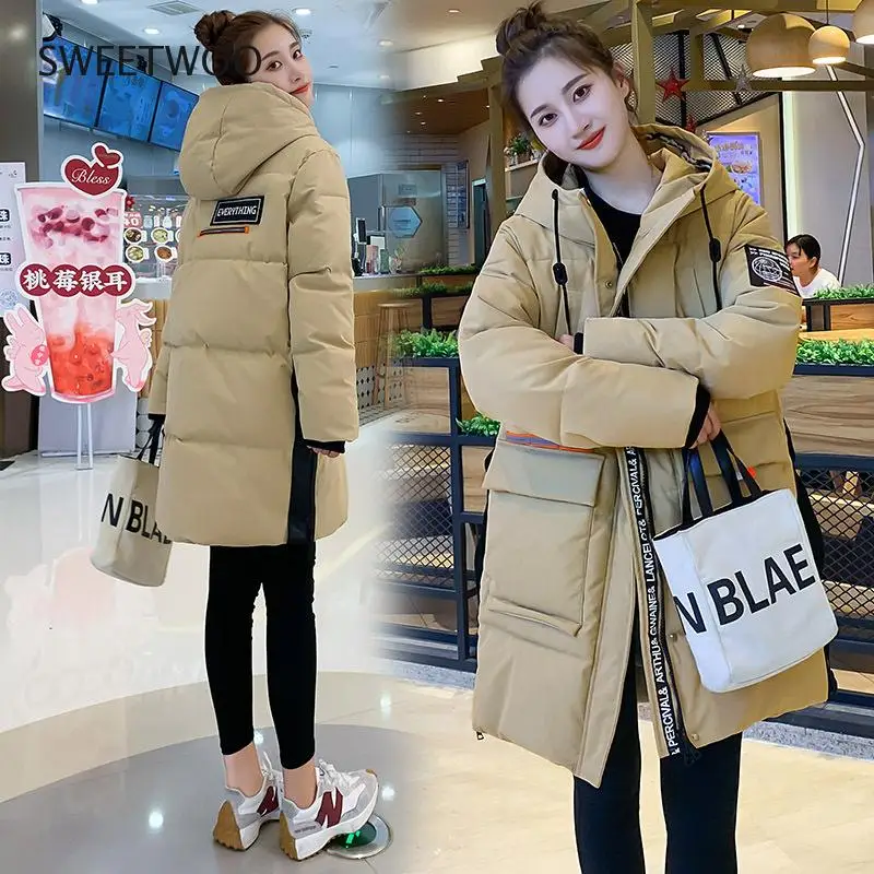 2021 Winter Jacket Hit Color Big Fur Collar Down Jacket Female New Korean Version Mid-Length Thick Warm Bread Jacket