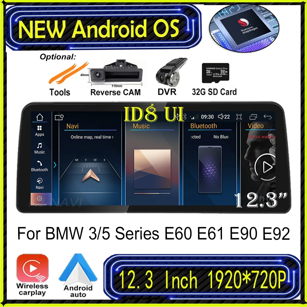 

12.3 Inch For BMW 3/5 Series E60 E61 E90 E92 CCC CIC System IPS Android 13 Car Player Multimedia GPS Navigation Video 4G+Wifi