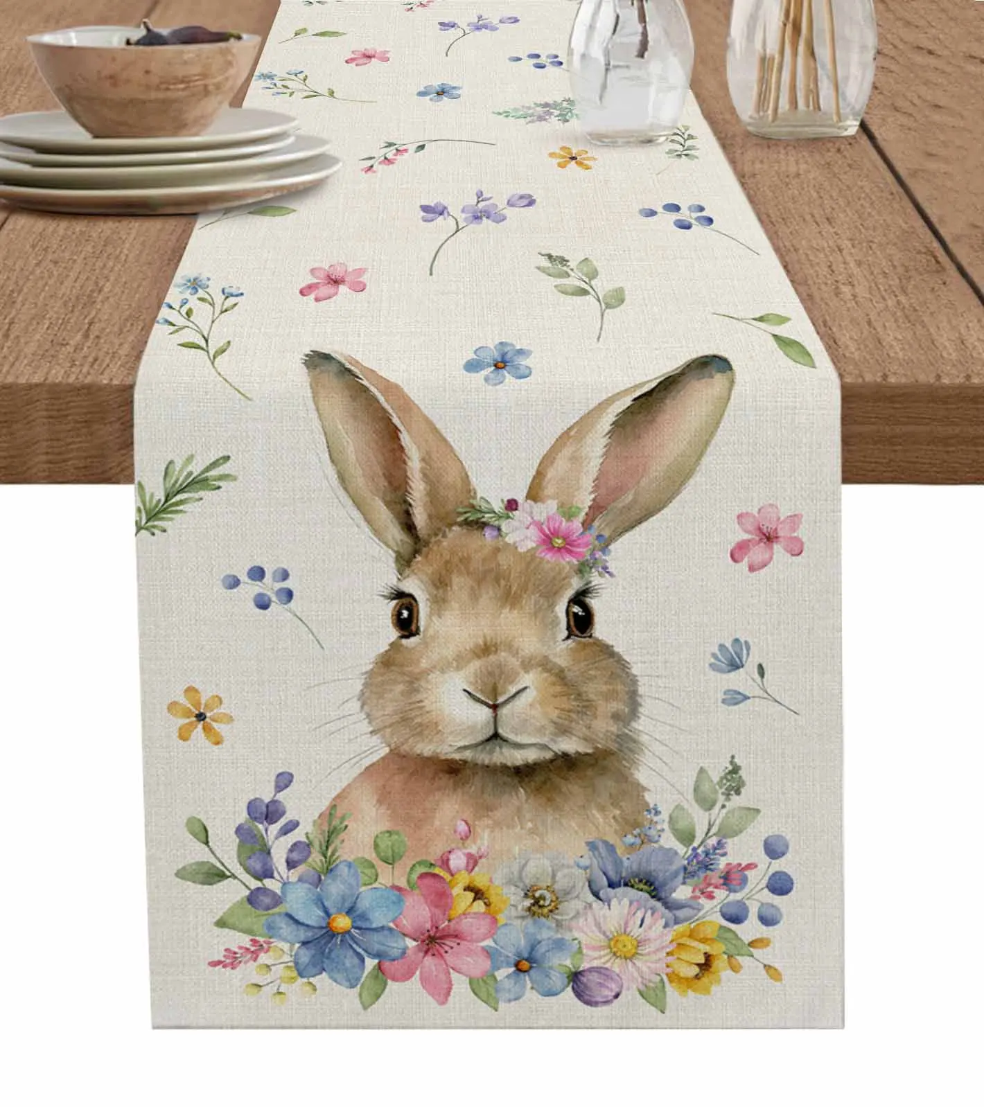 

Easter Flower Egg Rabbit Table Runner Party Dining Table Cover Cloth Placemat Napkin Home Kitchen Decor