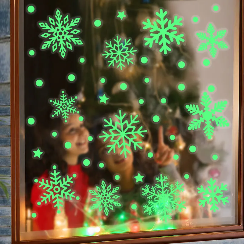 Glowing in The Dark Snowflake Window Stickers Decor Noctilucent PVC Snowflakes Wall Stickers Xmas Winter Decoration