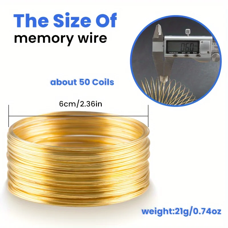 Gold Steel Color Memory Wire for Jewelry Making - 50 Loops (0.6mm x 60mm)
