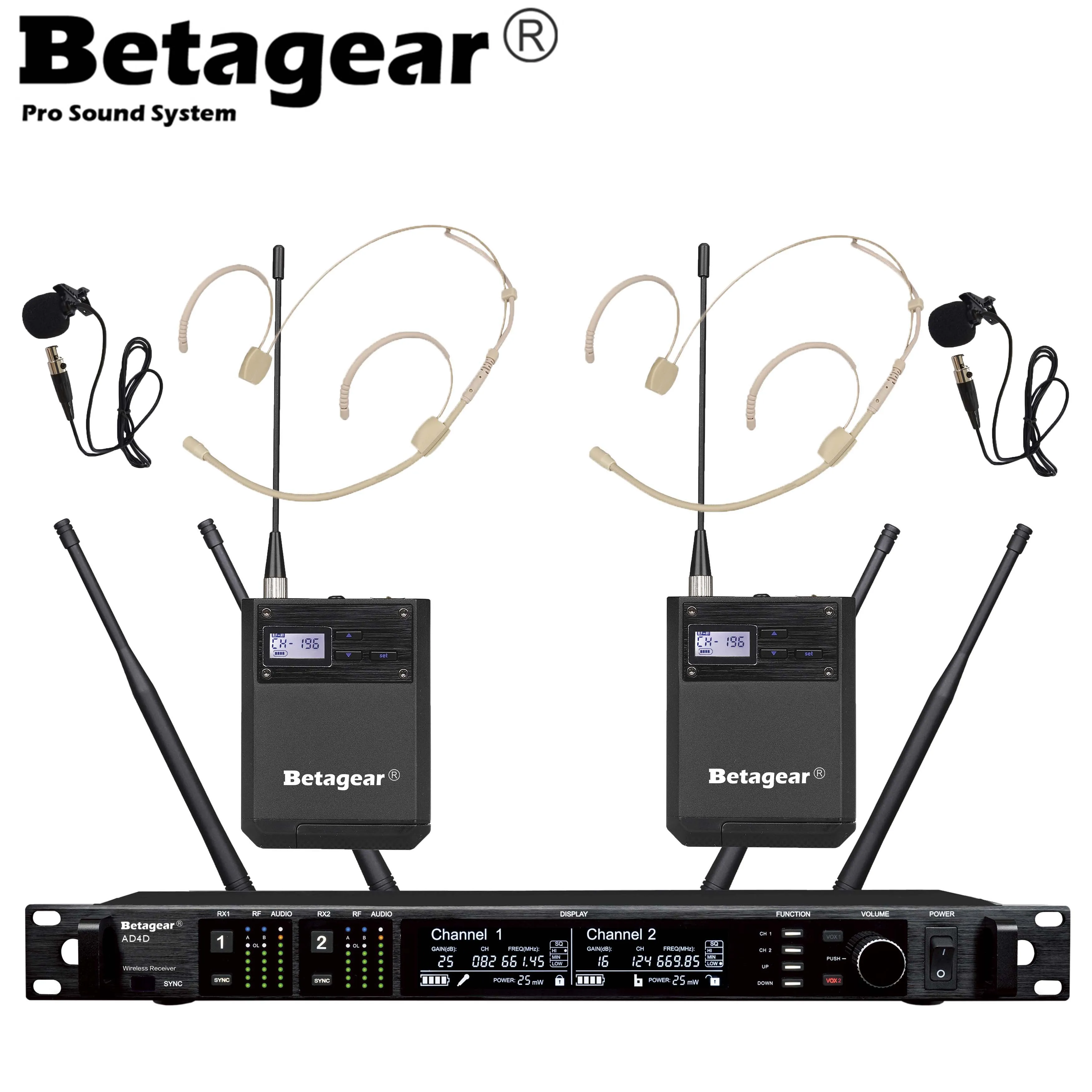 Betagear Digital Microphone Wireless System Micro 615-685Mhz Stage Mikrofon True Diversity Mic AD4D Dual Handheld Microfone bluetooth microphone Microphones