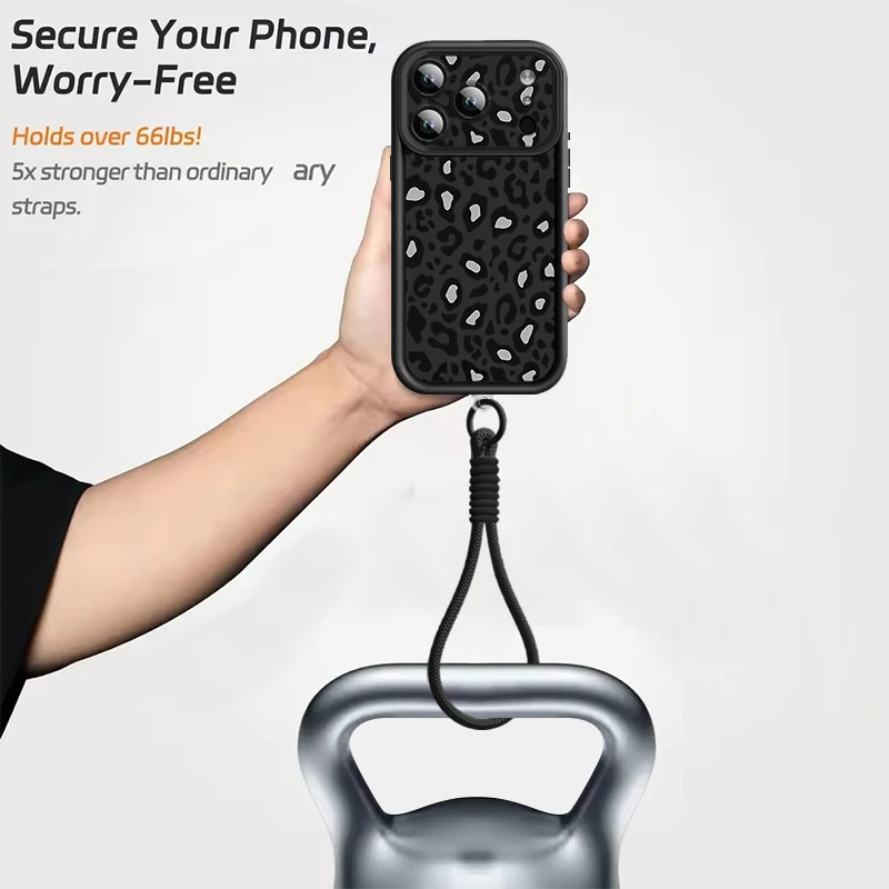 Leopard Print Shockproof Phone Case with Strap - Soft TPU Lanyard Cover
