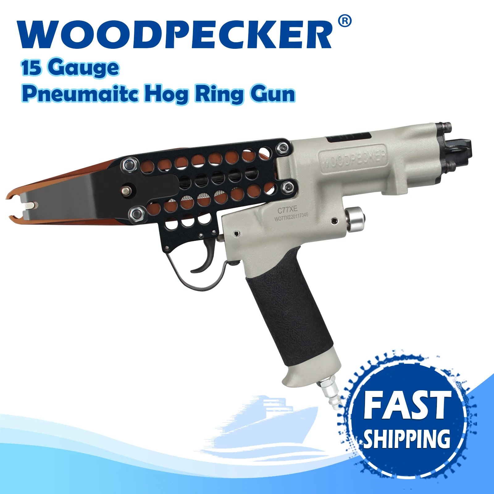 WOODPECKER C-77XE 15 Gauge Pneumatic Hog Ring Gun with 73.5mm Extral Long Nose, 19mm Crown 8mm Closure Diameter, for Wire Cages smooth ring gauge on the table smooth ring gauge pass stop gauge inner diameter ring gauge dial gauge correction ring gauge