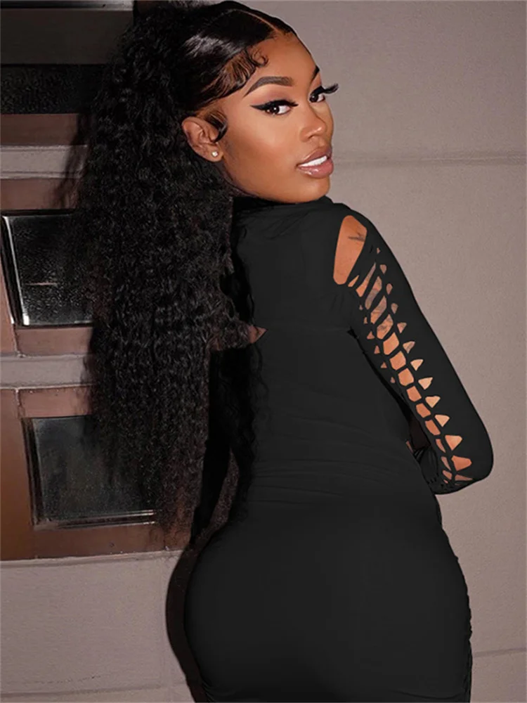 Fall Fashion Long SLeeve Dresses For Women Bodycon Mini Black White Dress  Sets Women 2023 Club Outfits Lace Up Hollow Out Dress - AliExpress 200000345