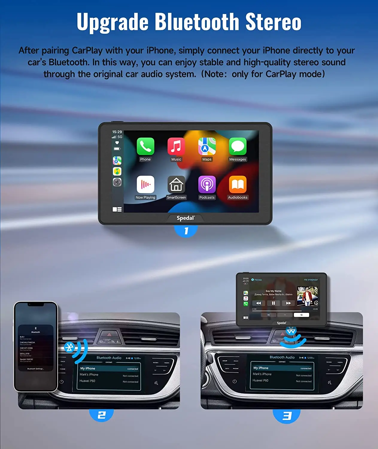 Portable Car Stereo with Wireless CarPlay and Android Auto