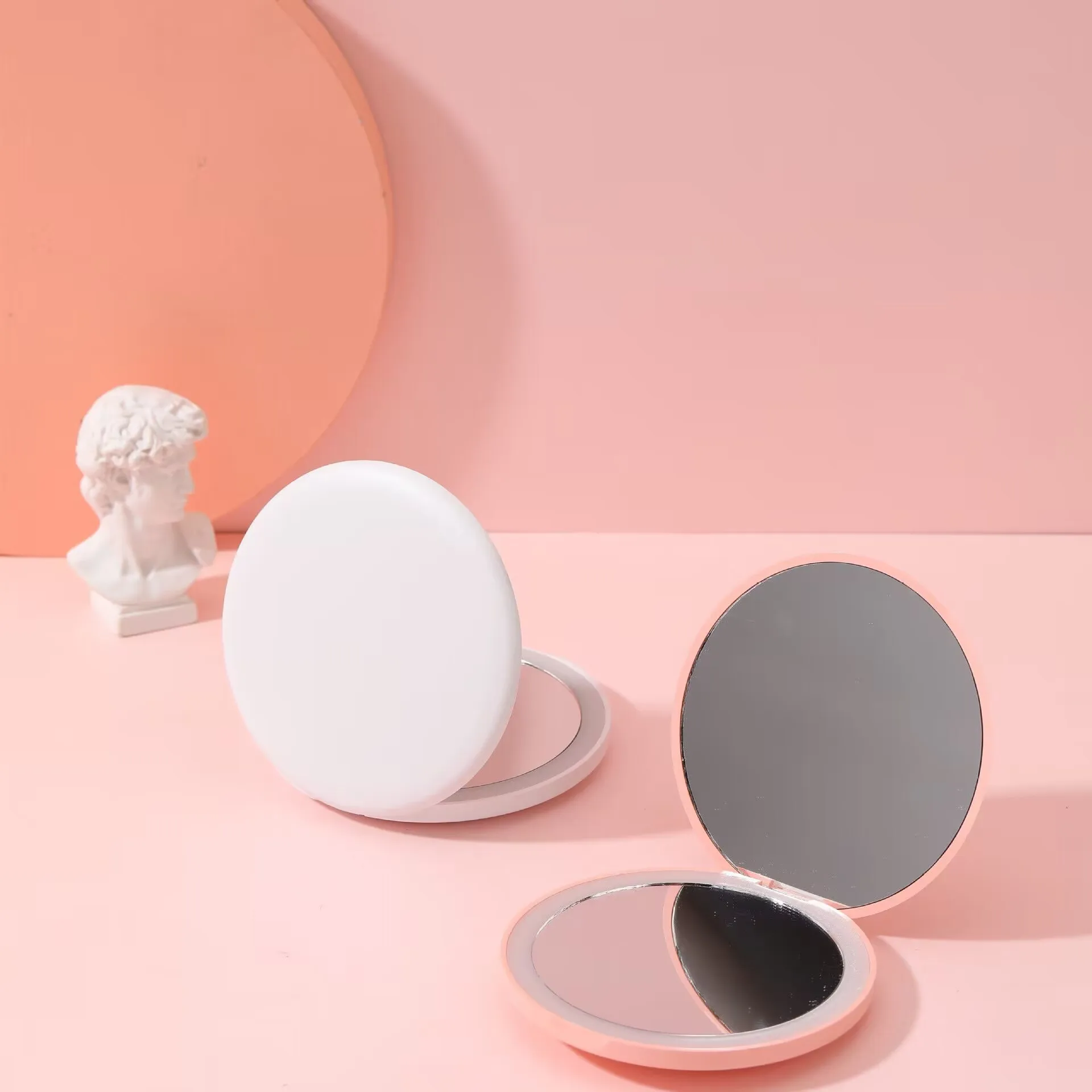 Miroir de Maquillage à Lumière LED pour Femme, Petite Poche, Effet Lumineux, Mini, Rose, Blanc