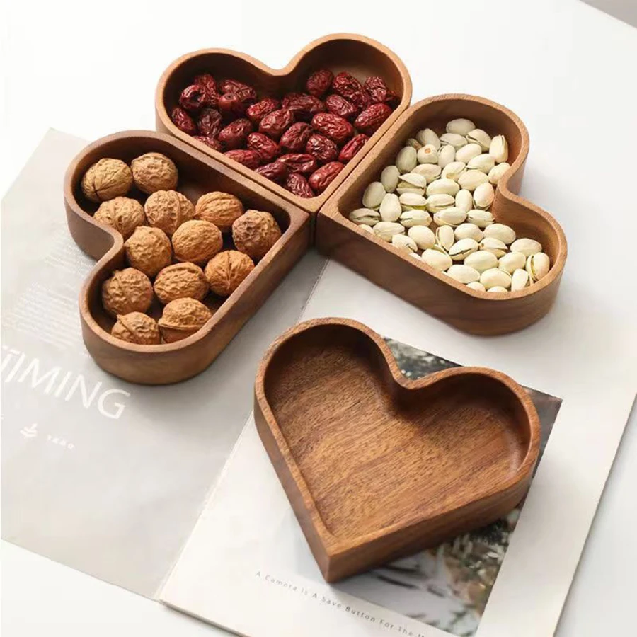 Heart Shaped Wood Serving Platters and Trays Wooden Fruit Plate Smooth Textured Elegant Wood Serving Tray for Snack Fruit Nut 4