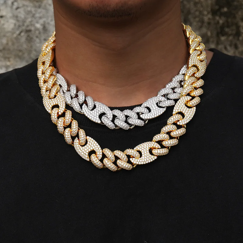 

20mm wide Hip Hop 5A+ CZ Stone Paved Bling Iced Out Solid Coffee Bean Cuban Miami Link Chain Necklaces for Men Rapper Jewelry