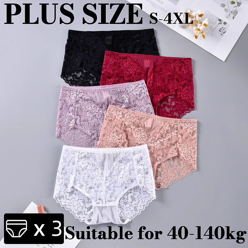 3PCS Nők csipkével Fartő Magas légnyomású levegő derékon Fehérnemű Rövid Vmint méret S-4XL sexi Női Alsónemű Pimasz sexi Nő lingeries intimates