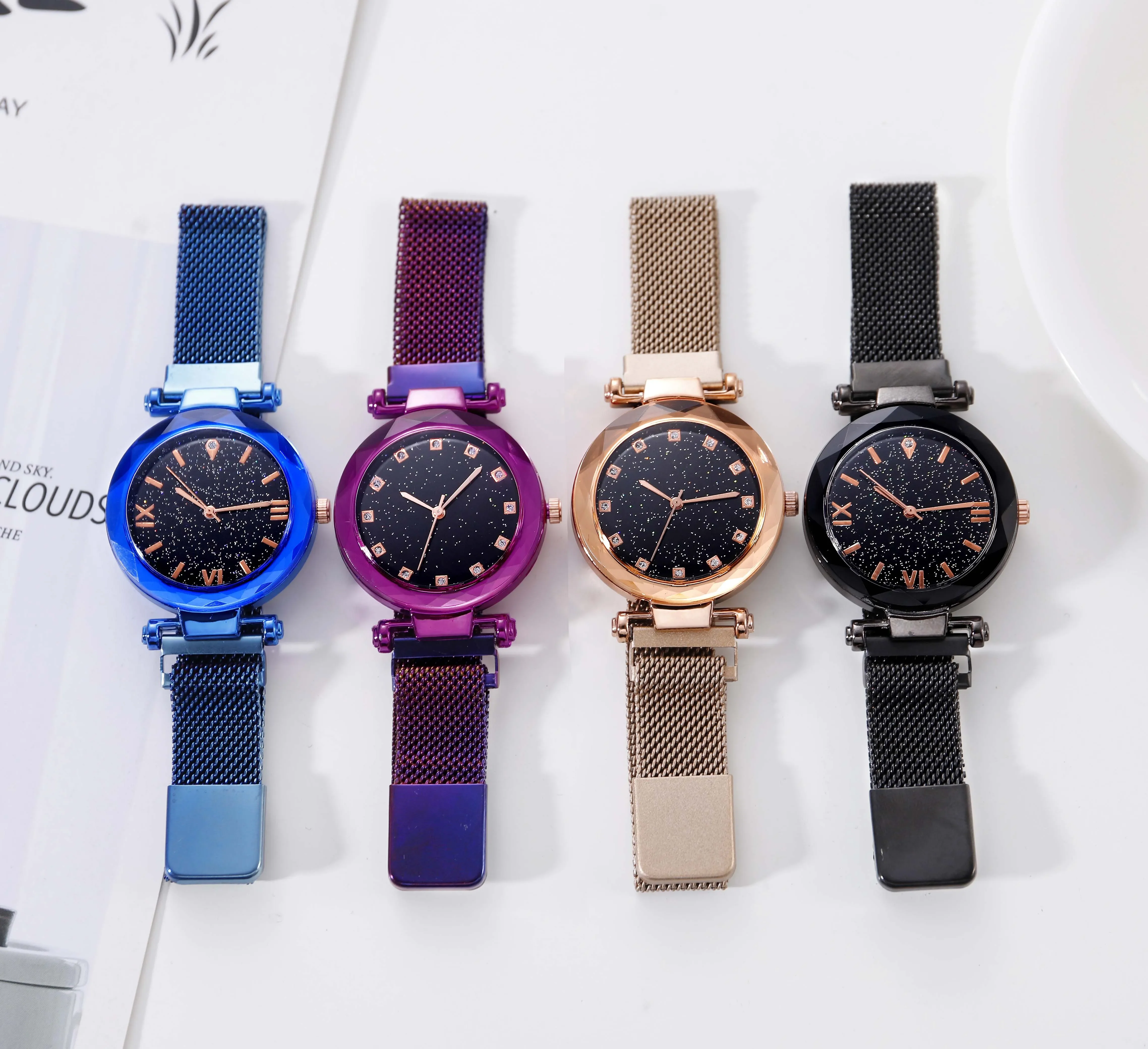 2022 New brand Starry Sky Women Watch Fashion Elegant Magnet Buckle Vibrato Purple Gold Ladies Wristwatch Luxury Women Watches 3