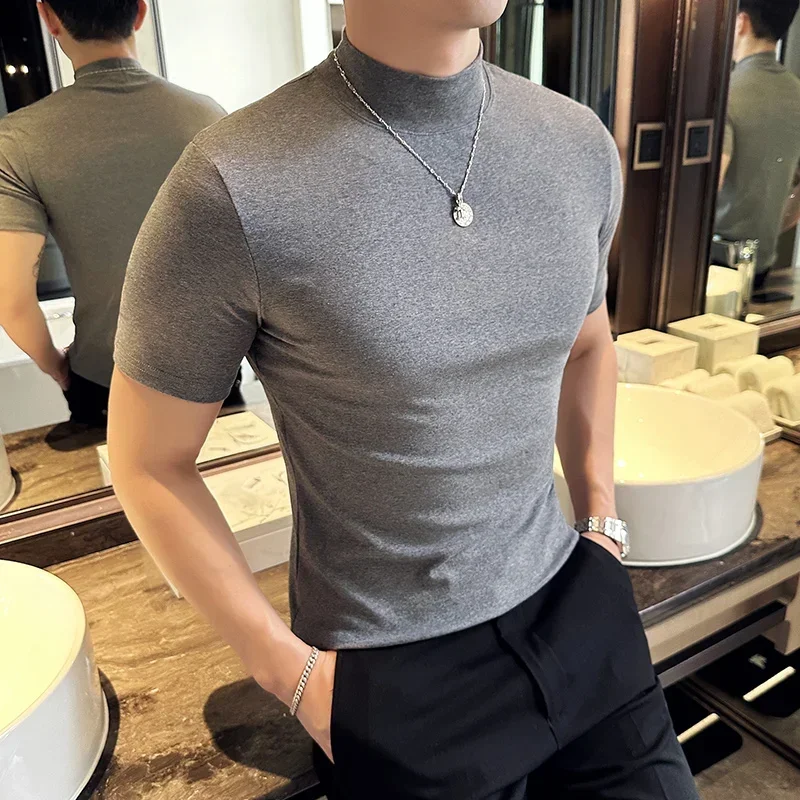 Color High Quality High Collar Cotton T-Shirts Men's Short