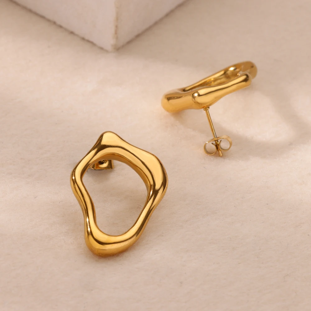 Irregular Hollow Cute Stainless Steel Stud Earrings for Women