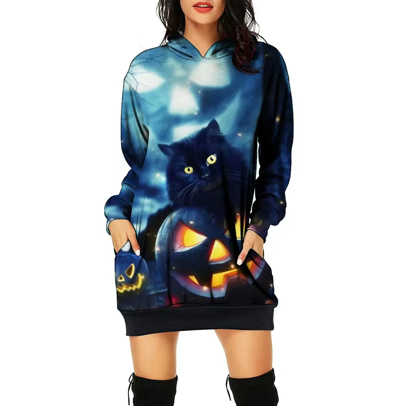 Halloween Funny Print Women's Long Hoodie Loose Casual Fashion Large Spicy Girl Sweater Spring and Autumn Hoodie