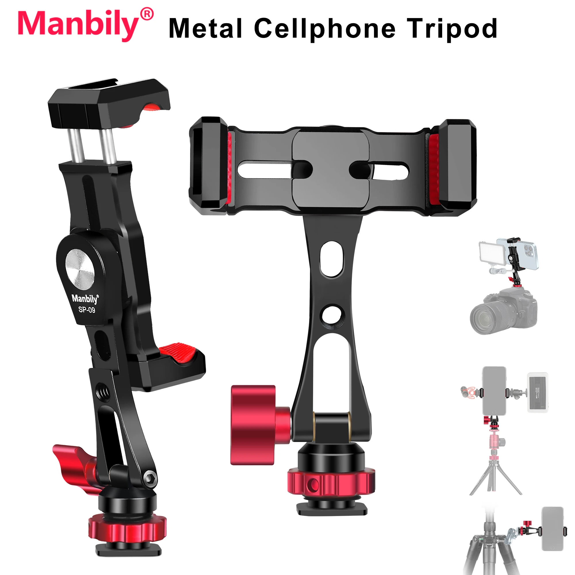 BigKing Dual Clips Phone Holder, Phone Holder Dual Sides Two Position, Dual Tripod Mount Adapter, Mini Desktop Tripod Phone Stand Mount With 1/4inch Screws For Video Live Streaming - View #5