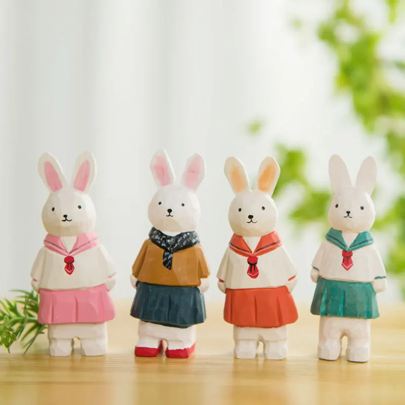 

Creative handmade rabbit wood carved tabletop ornaments, healing decorations, small items, simple cartoon handicrafts, gifts