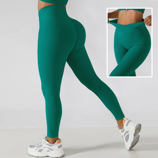 Free Shipping Fashion Nude Ribbed Seamless Woman Sport Leggings V Waistband  Gym Fitness Pants Scrunch Butt Workout Leggins - Yoga Pants - AliExpress