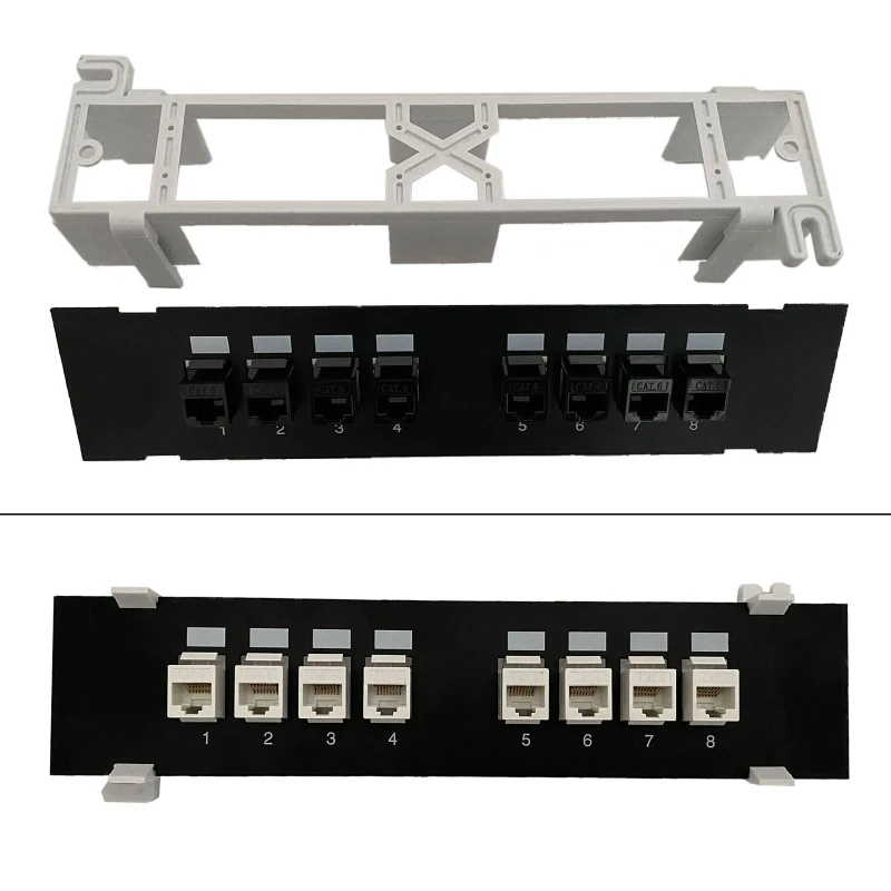 8-Port Cat6 Network Patch Panel with Wall Mount Bracket RJ45 Insert Keystone Gigabit LAN Coupler Plug Frame B0KA