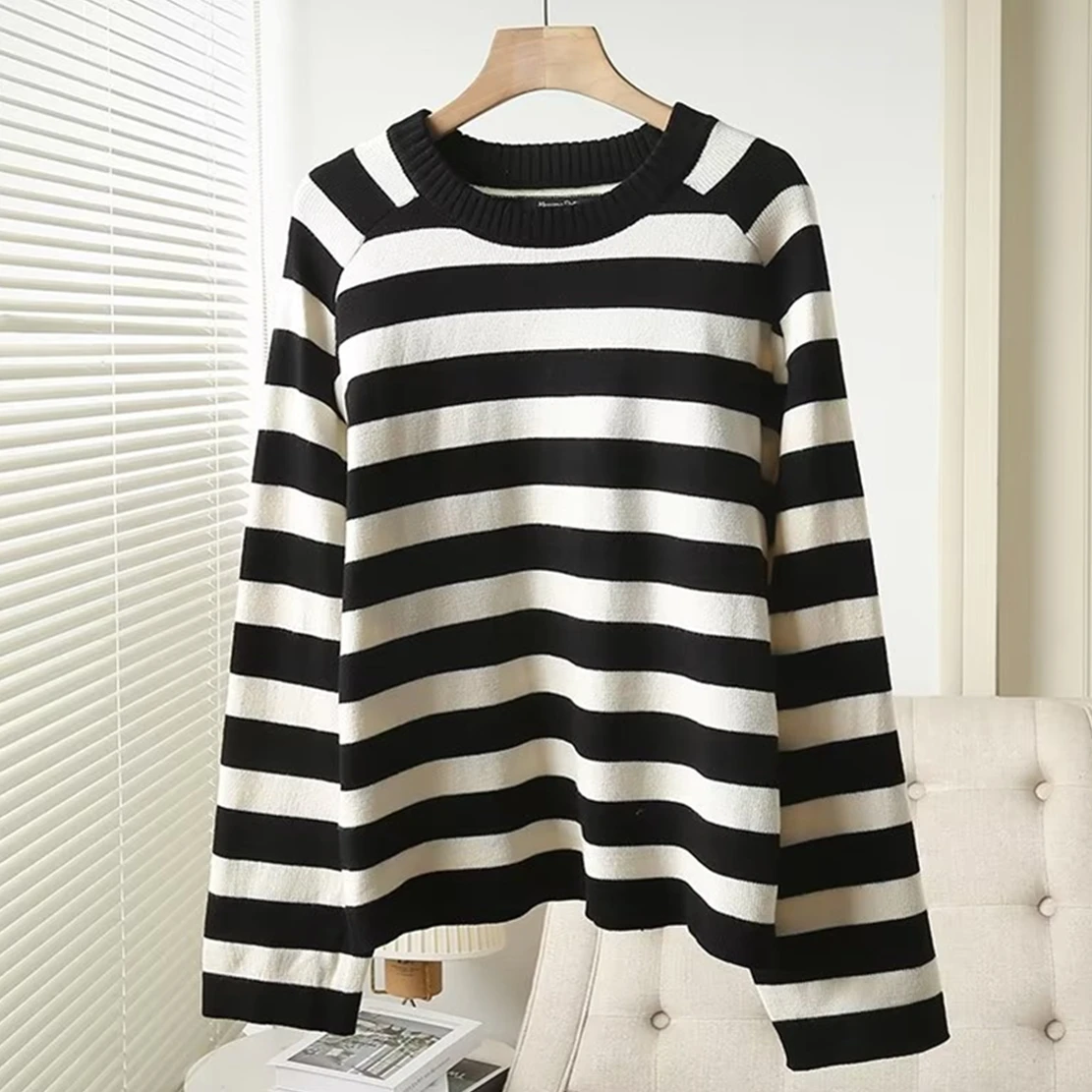 

Maxdutti Round Neck Striped Knitwear Sweaters Loose Fashion Sweaters Women