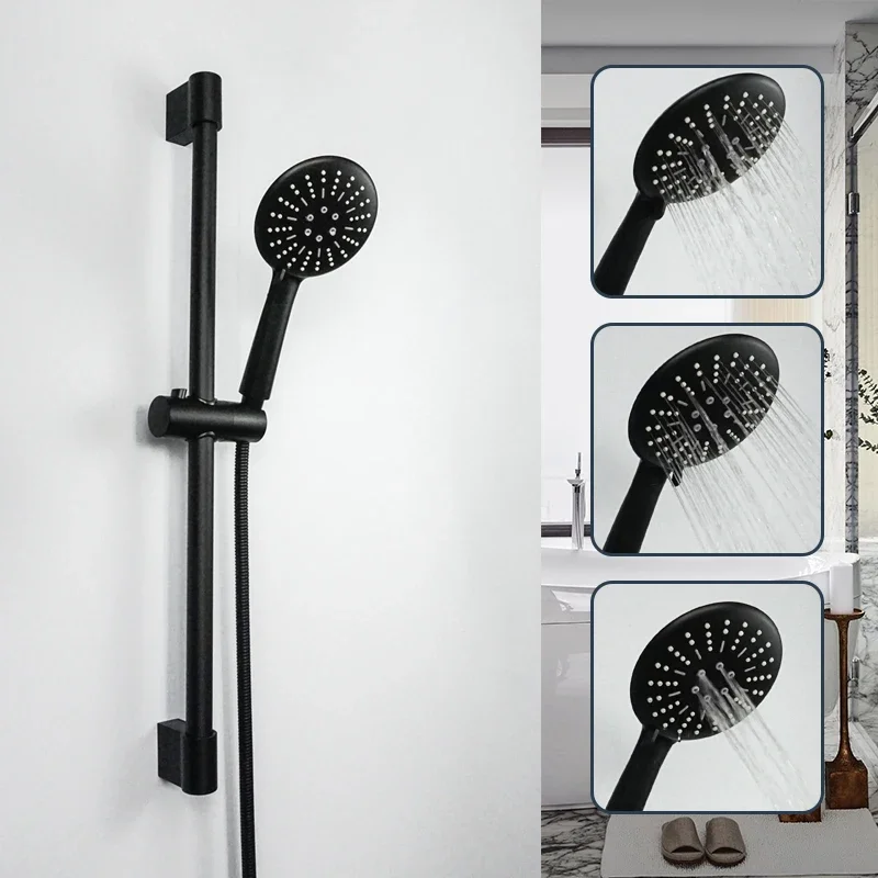 Matt Black ABS3 Function Rain Shower Head Shower 1.5M Hose Stainless Steel Adjustable Lifting Rod for Bathroom Accessories for Rain Shower Head