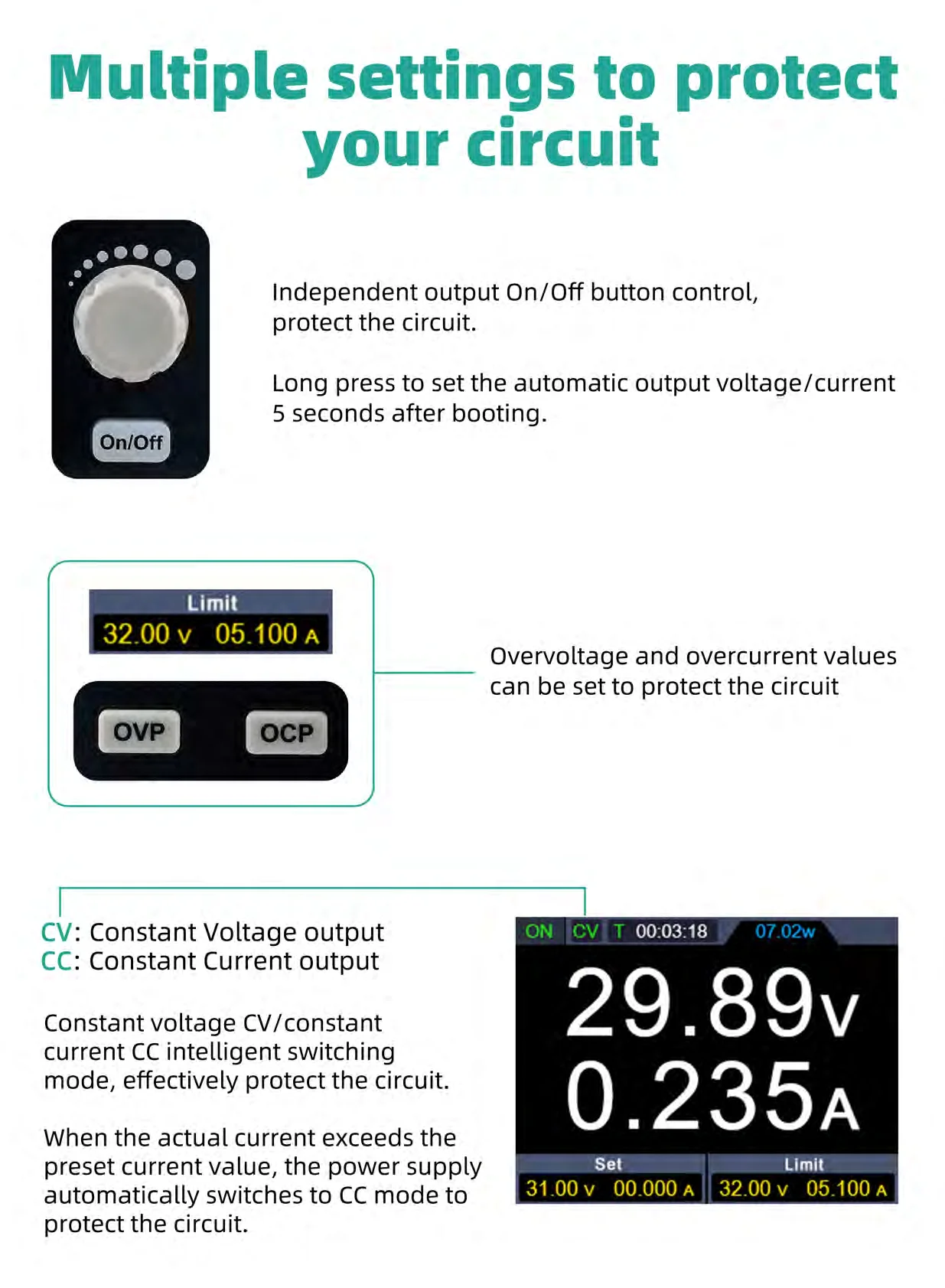 SPE3103 SPE6053 Programmable DC Power Digital Regulator Switch 2.8" LCD Regulato