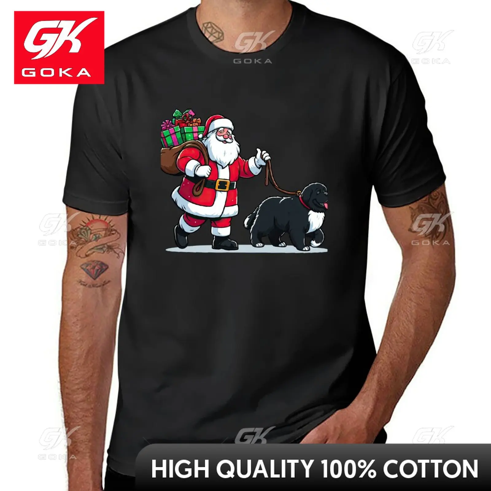 newfoundland-dog-santa-claus-tshirt-mens-cotton-summer-top