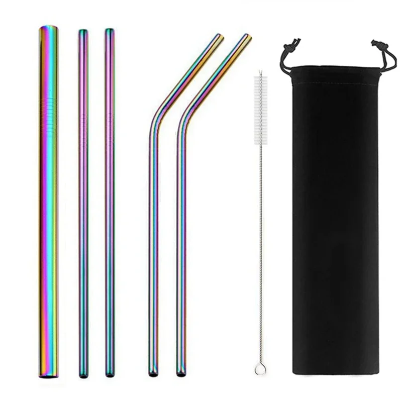 Eco-Friendly Stainless Steel Reusable Straw Set with Cleaning Brushes