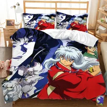 Heißer Verkauf Anime Inuyasha 1 Duvet Abdeckung 2 Kissenbezüge Polyester Stoff Bettwäsche Set Familie Junge Kid Set Bettbezug-set