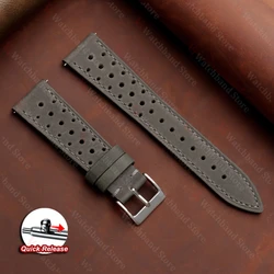 Vintage Racing Leather Breathable Watch Strap in Brown - 20mm (Grey)
