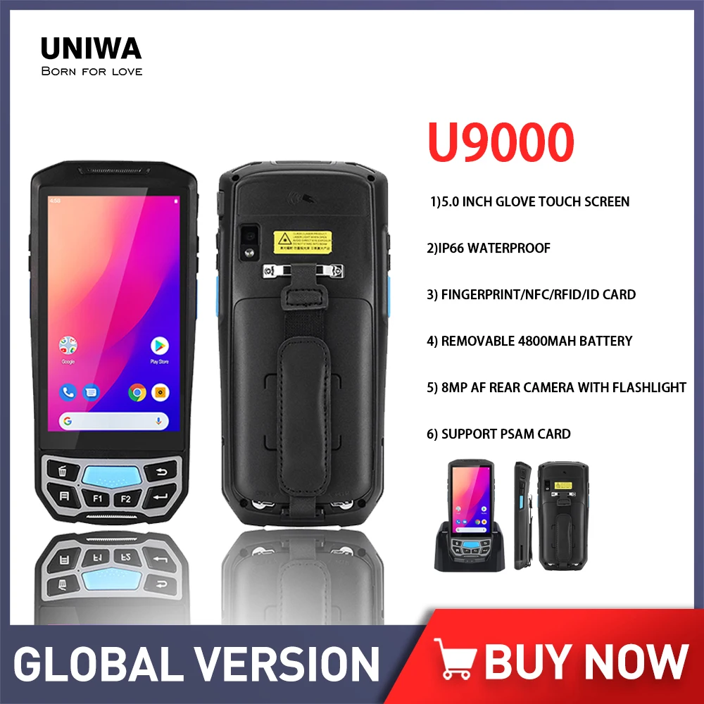 UNIWA U9000 5.0 Inch Android 9.0 Smartphone 2GB +16GB MT6761 Phones IP66 Waterproof Cellphones with PDA Barcoder Scanner 4800mAh цена и фото