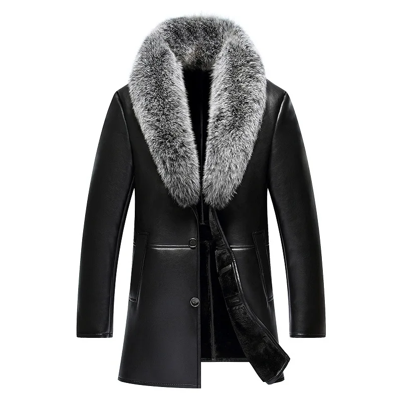 Leather and Fur Integrated Men's Fur Coat Snow Fox Fur Collar Thickened Medium Length Sheepskin Leather Jacket hooded thicken snow parkas winter new medium length hooded jackets women cotton padded zip up