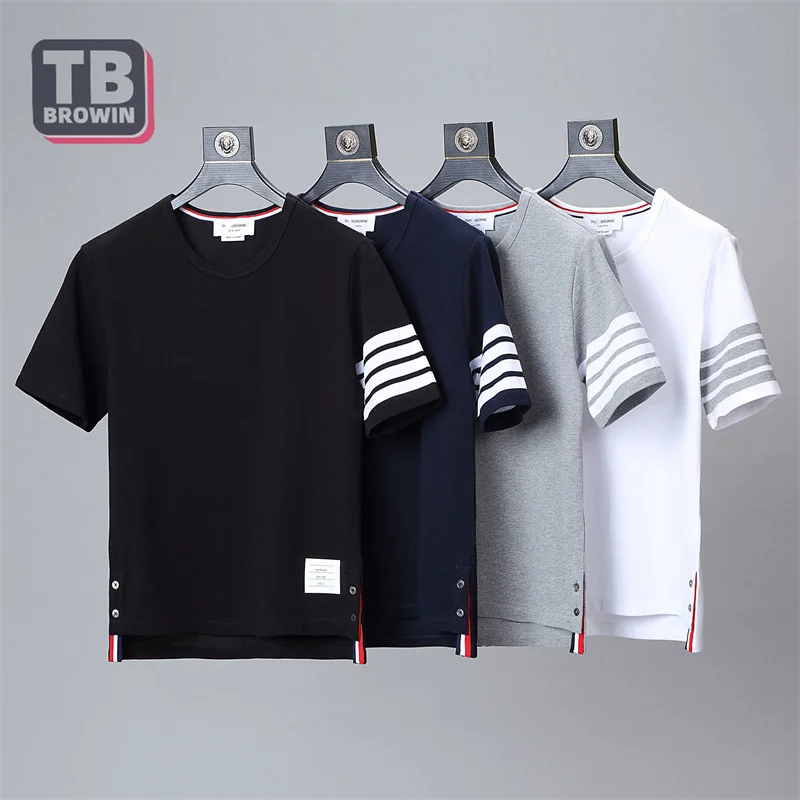 

TB BROWIN Flagship-Store four-bar brand men's striped cotton summer round neck short-sleeved T-shirt casual trend couple wear