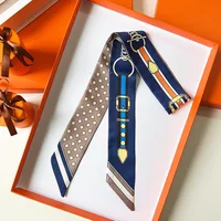 New Women Scarf Skinny Silk Belt Chain Print Bandana Small Handle Bag Ribbons Female Neckerchief Head Scarves & Wraps 4