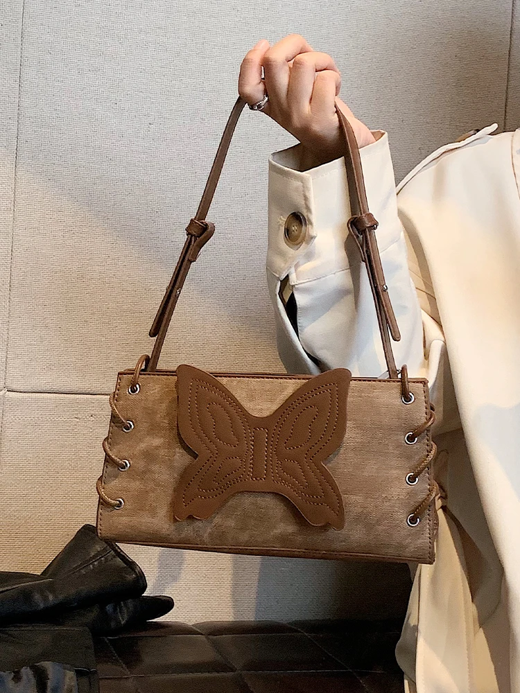 

Маленькая сумка через плечо из искусственной кожи с бабочкой для женщин, Осень-зима, модная женская однотонная сумка через плечо в стиле ретро, сумки