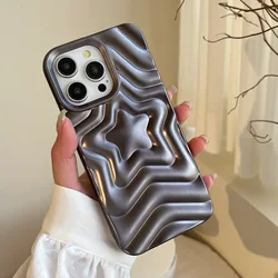 Gun Color Wave Pattern Shockproof Solid Phone Case with 3D Star Ripples Design - iPhone 15 (Gun Color)