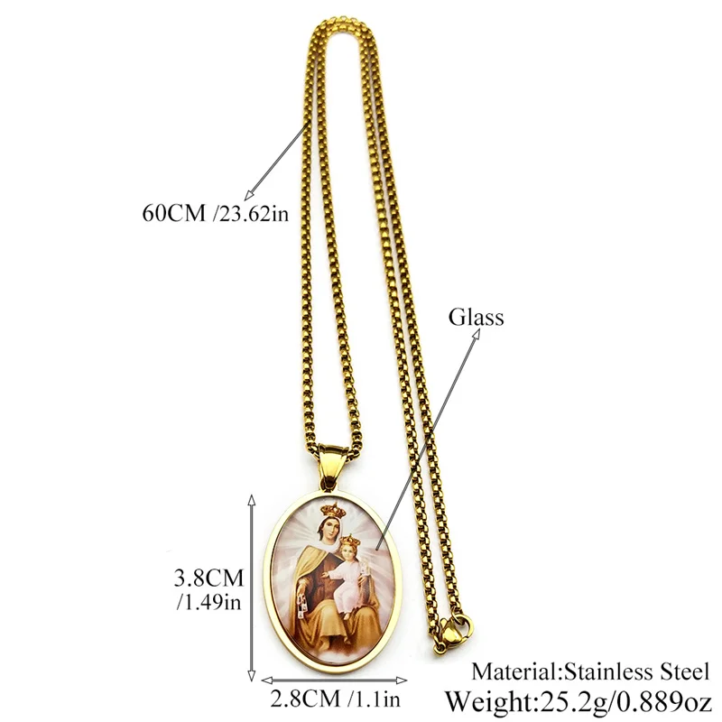 Virgin Mary Holding Baby Jesus Glass Pendant Necklace 6