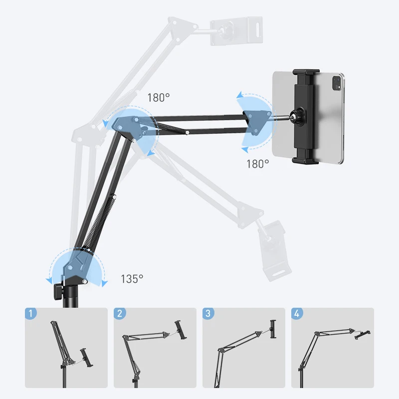 Escalável Piso Flexível Braço Tablet Phone Stand Titular Suporte para Xiaomi Ipad Pro12.9 Espreguiçadeira Cama Suporte de Montagem - Imagem 5