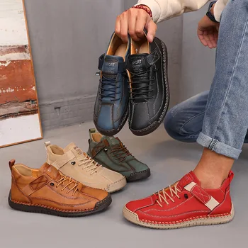 الأحذية منتصف أعلى للنساء النمط البريطاني الرجعية المضادة للانزلاق ملابس العمل أحذية اليدوية أحذية جلدية بدون كعب عادية لينة سوليد النساء أحذية عارية 3