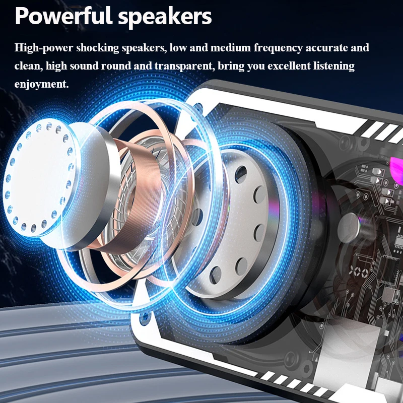 Mini Portable Bluetooth Speaker Wireless Transparent Bluetooth Soundbar Subwoofer with Colorful Light TF Card MP3 Music Player