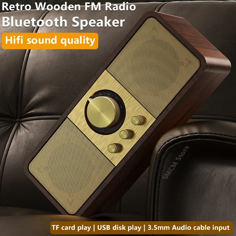 

Portable Retro FM Radio Wooden Radios Receiver Wireless Hifi Stereo Bluetooth Speaker with Microphone Support TF Card USB AUX