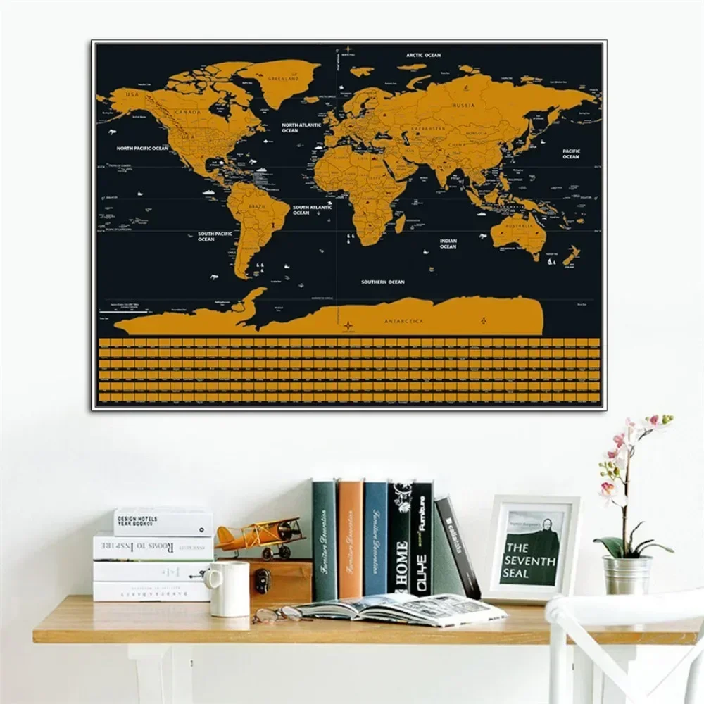 

Dropshipping Deluxe World Scratch Maps Personalized Travel Scratch Maps Mini Scratch Off Foil Layer Coating Maps Poster 58x83 cm