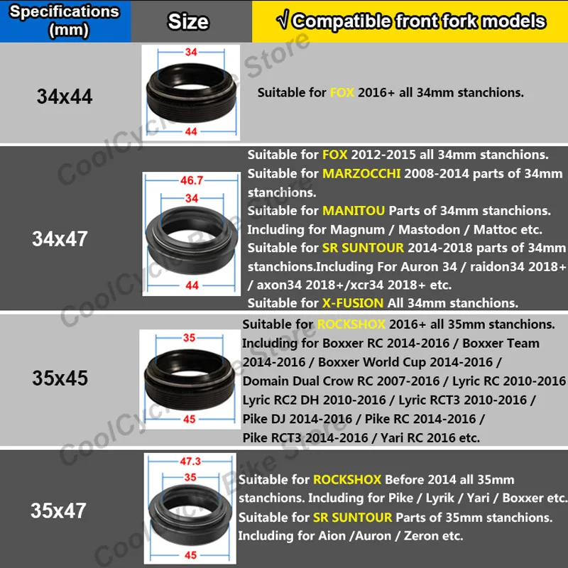 포크 씰 키트 더스트 와이퍼 폼 링 오일 씰 와이퍼 폭스 Suntour Rockshox Manitou MARZOCCHI 30 32 34 36 38 40mm MTB 포크