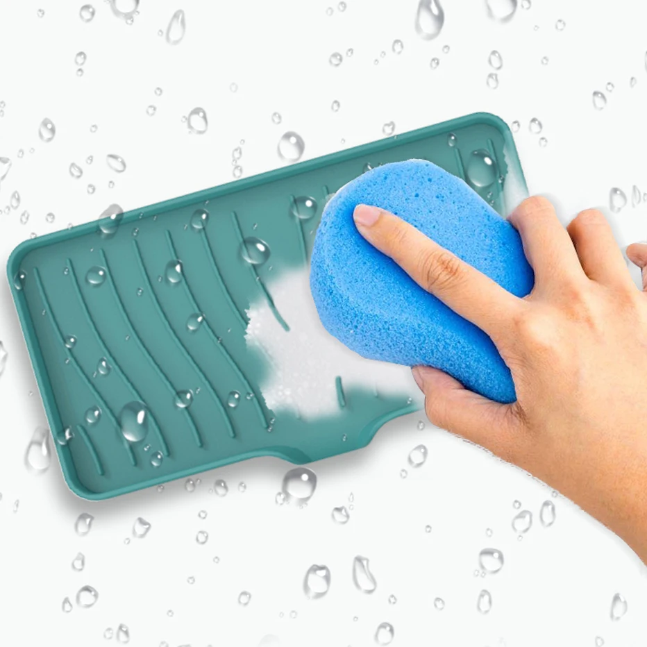 Kitchen Tray Storage Tray Kitchen Sink Mat Faucet Mat Soap Dispenser Tray Silicone Faucet Mat Kitchen Sink Tray Soap Dispenser Sponge Drain Pad Sink Splash Drying Mat Countertop Storage Tray