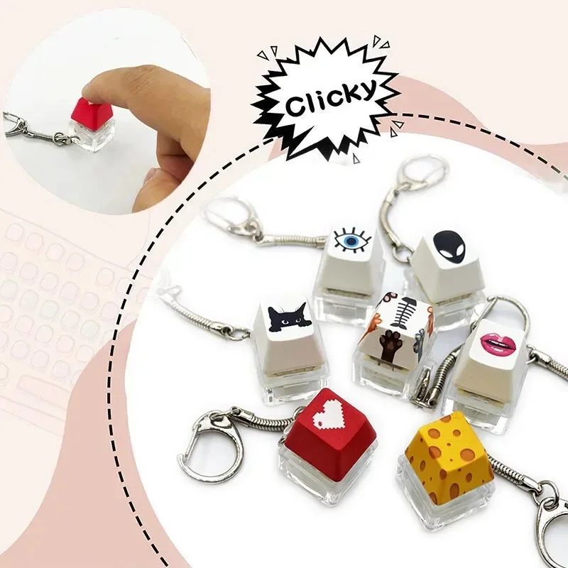 Button keychain Decompression Keychain Mechanical Keyboard Button Keyring Fingertip Key Cap Pendant Antistress Toy