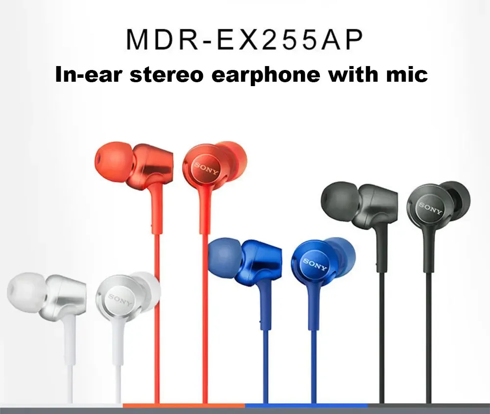 Sony Mdr Ex255ap Stereo Earphones 3 5mm Wired Headset Sport Earbuds Bass Headphone Handsfree With Mic For Smartphones Music Game, Alina Gadgets