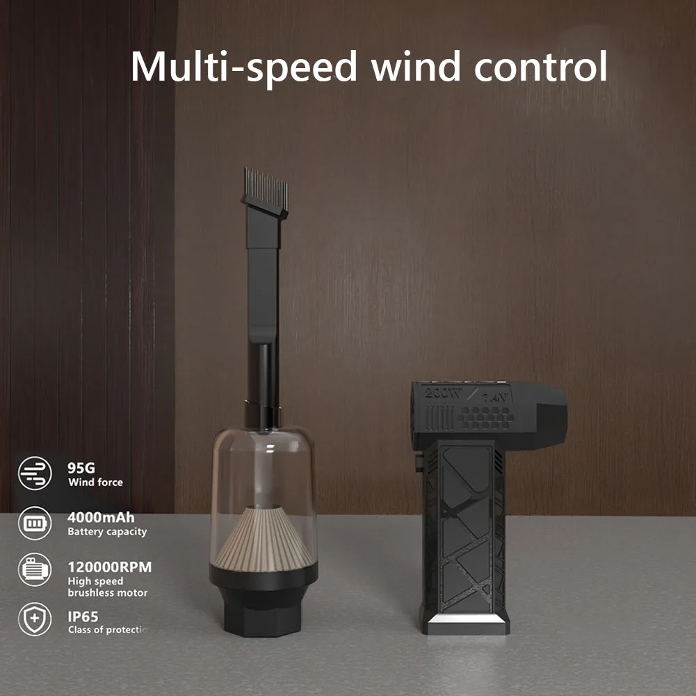 130000RPM Mini Turbo Fan USB Rechargeable Electric Air Duster with Brush & Nozzle Wireless Dust Blower for Outdoor Use