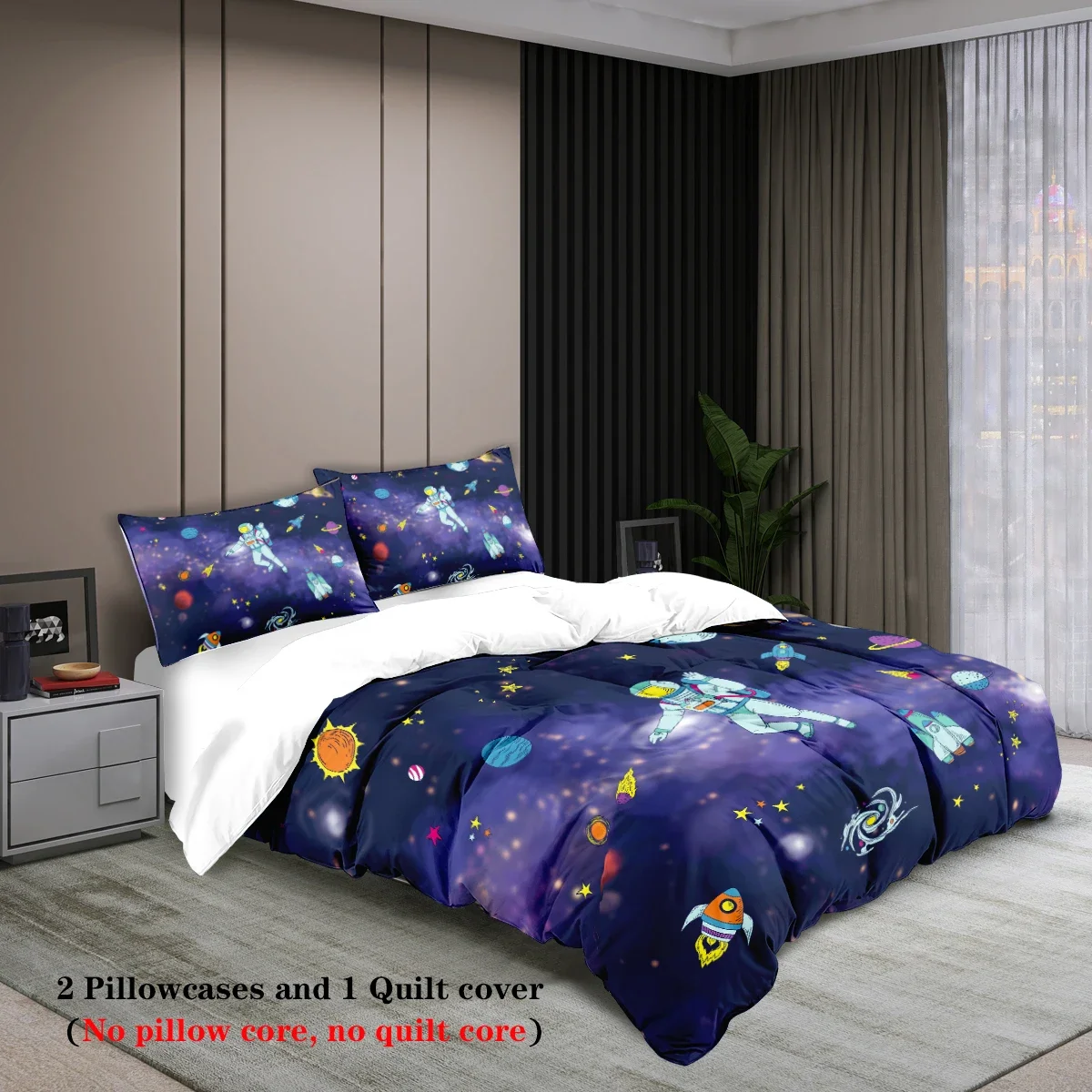 3-piece Starry Sky, Space Planet, Astronaut Pattern Print (1 duvet cover+2 pillowcases, no core) Comfortable Bedding Set