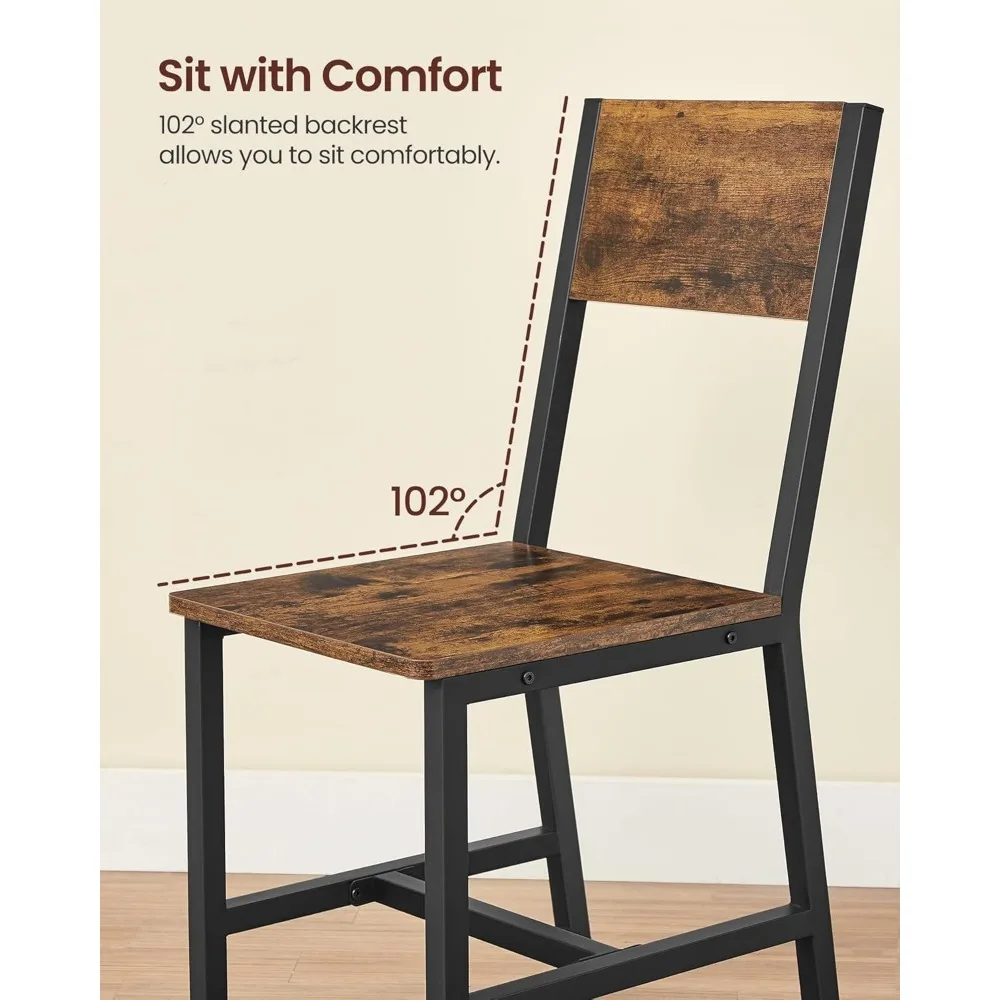 Dining Chair Set of 2, Rustic Wood Chairs with Metal Steel Frame, Easy to Assemble, Comfortable Seat 4