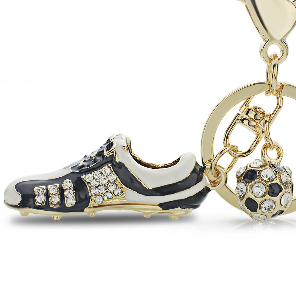 Crystal Football Soccer Shoes Rhinestone Keychains For Car Purse Bag Buckle Pendant Keyrings Key Chains Women